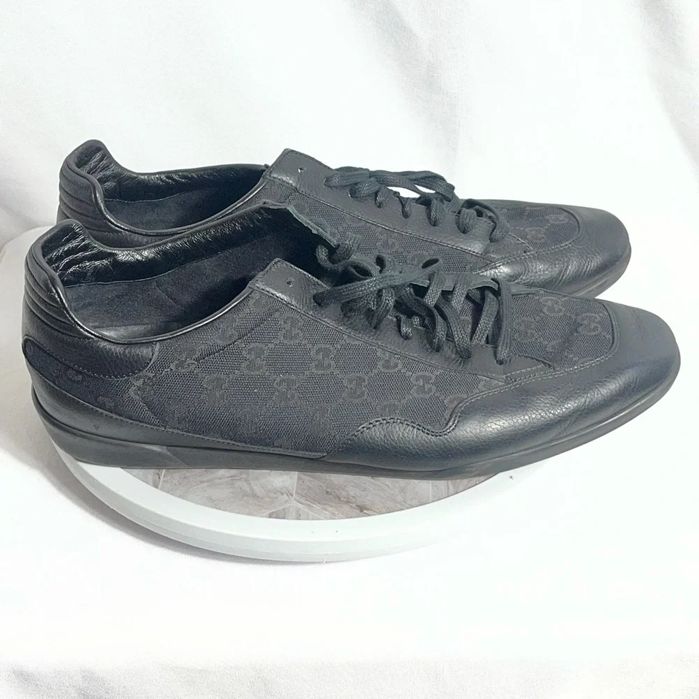 Gucci Black GG Canvas Leather Lace Up Sneakers Shoes Size 12 G